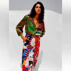 Farm Rio Anthro Collab Ciela Midi Shirtdress - Size Small Multicolor